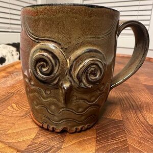 Vintage Handmade Brown Owl Coffee Tea Cup Mug Signed Clay Textured Collectible